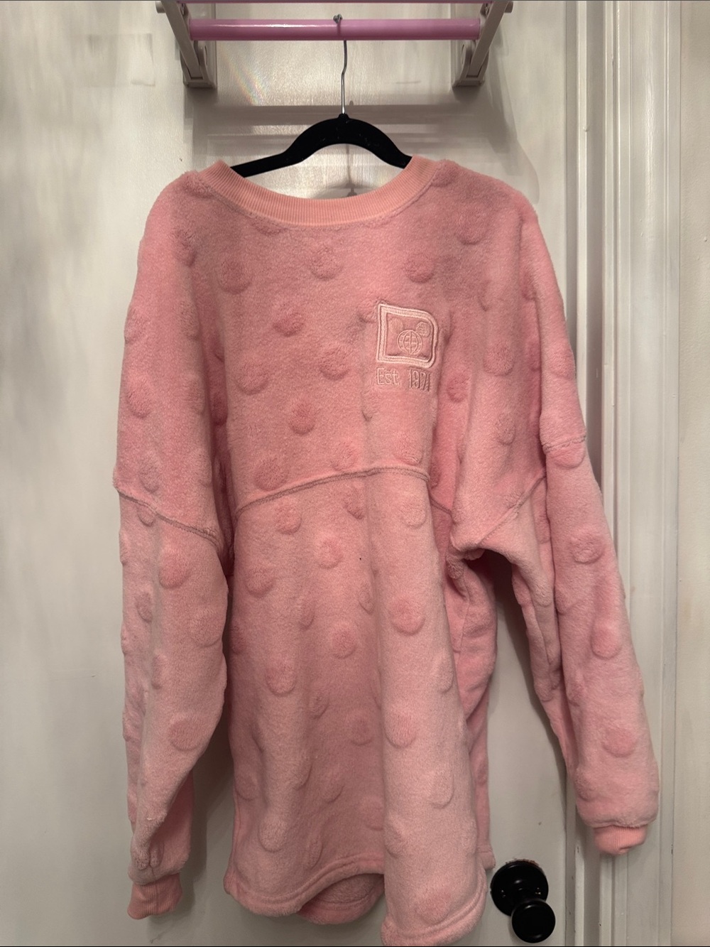 Disney Plush Dot-Texture Crewneck Sweater in Light Pink